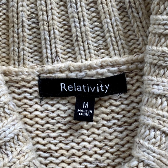Relativity Shawl Collar Sweater Beige Speckled Knit Sweater Size M - Picture 5 of 9